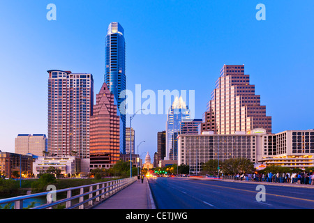 Skyline von Congress Avenue Bridge, Austin, TX Stockfoto