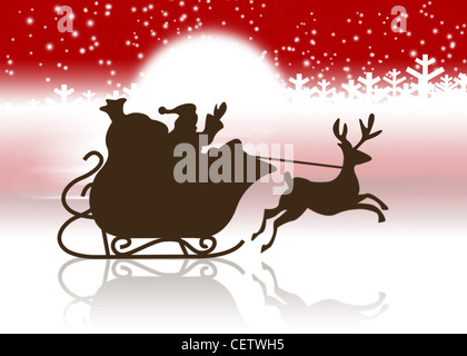 Silhouette des Santa Claus Schlitten und Rentiere Stockfoto