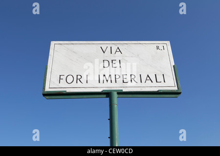 Via dei Fori Imperiali Straße unterzeichnen Sie in Rom, Italien Stockfoto