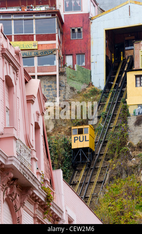 ValparaIso, Chile. Süd-Amerika. Ascensor Espiritu Santo. Standseilbahn. Stockfoto