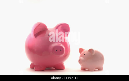 GROßE UND KLEINE SPARSCHWEINE RE FINANZIELLES WACHSTUM EINSPARUNGEN DER WIRTSCHAFT BUDGETS DARLEHEN KREDIT GELD CASH EINKOMMEN BANKEN FINANZEN ETC. UK Stockfoto