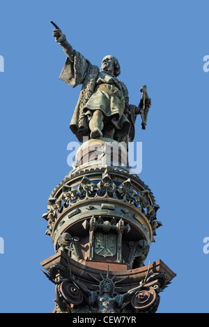 Barcelona, Spanien. Monument a Colom / Denkmal Kolumbusstatue (1888) an der Spitze Stockfoto