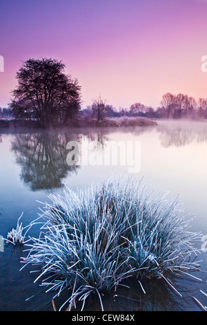 Eine frostige Cotswold Winter Sonnenaufgang auf der Themse bei Lechlade, Gloucestershire, England, UK Stockfoto