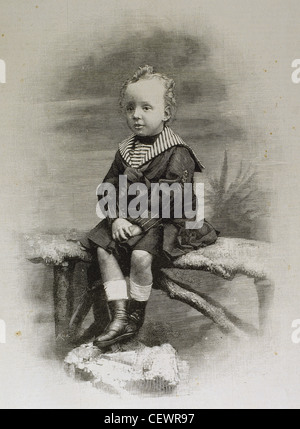 Alphonse XIII (1886-1941). König von Spanien. Portrait als ein Kind. Gravur. Stockfoto