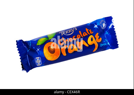 Ein Terry Milchschokolade orange bar auf weißem Hintergrund Stockfoto