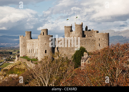 Harlech Castle, Ende des 13. Jahrhunderts als eines seiner "Eisernen Ring" der Festungen von König Edward l erbaut. Stockfoto