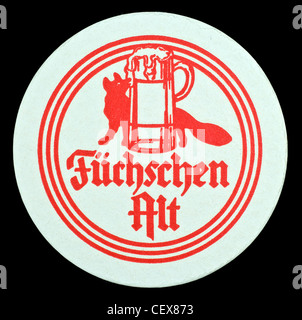 Füchschen Alt Bierdeckel aus Düsseldorf, Deutschland. Stockfoto