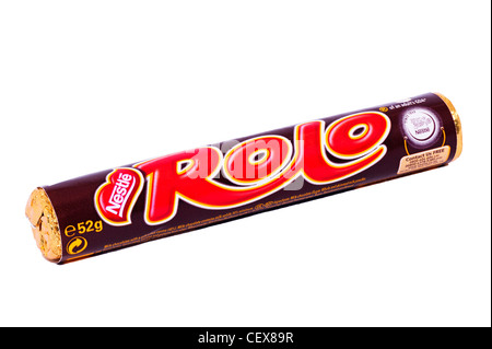 Ein Paket von Nestle Rolo Rolos Süßigkeiten auf weißem Hintergrund Stockfoto