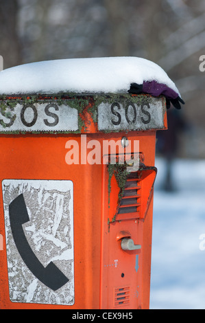 Schneebedeckte SOS Telefon; Notfall-Telefon; Rufen Sie not; München, Deutschland. Stockfoto