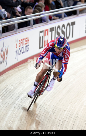 Luis MANSILLA (CHI) Omnium fliegende Runde Männerrennen, Bahnrad-World Cup 2012 London bereitet Serie 2012 Stockfoto