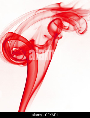 Abstrakten Detailbild der roten Rauch auf dem weißen Hintergrund isoliert. Stockfoto