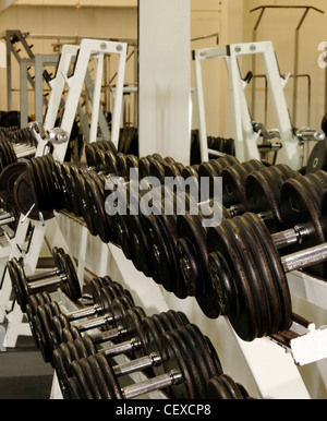 viele Hanteln im Fitnessstudio Stockfoto