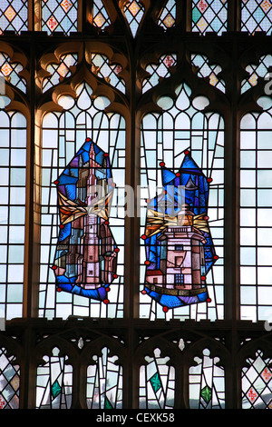 Glasfenster in der Kirche St. Peter & St Paul (der höchste Turm in Norfolk), Cromer, Küste North Norfolk, England, UK Stockfoto