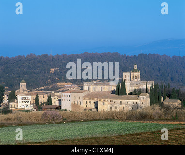 Spanien. Katalonien. Kloster Santes Creus. Kirche. 13. Jahrhundert. Panorama. Stockfoto