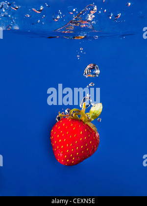 eine Erdbeere, planschen im Wasser Stockfoto