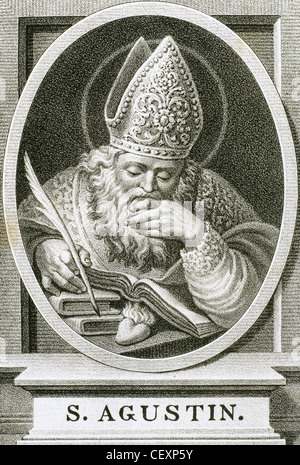 Augustinus von Hippo (354-430). Lateinischer Philosoph und Theologe. Bischof von Hippo Regius. Porträt. Gravur. 1876. Stockfoto