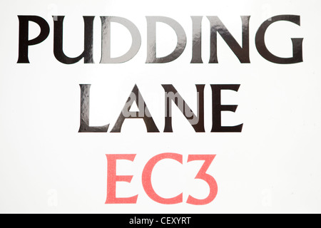Eine traditionelle Stadt von London Straße Zeichen für die berühmten Pudding Lane Stockfoto