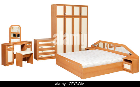 Schlafzimmer-Möbel-Set isoliert auf weiss Stockfoto