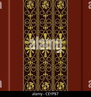 Traditionelle Vintage Muster, gold Stickerei: Rose, Blätter, wirbelt auf rotem Grund Stockfoto