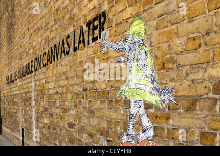 Dieser wird werden zur Leinwand später Schablone Graffiti von Mobstr, Hanbury Street, Tower Hamlets, London E1, UK. Stockfoto
