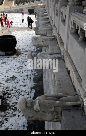 Drachen Kopf Wasser Auslauf Skulptur Design Feature Marmor Terrasse Palastmuseum Peking China Beijing Chinesische Mythologie Stockfoto