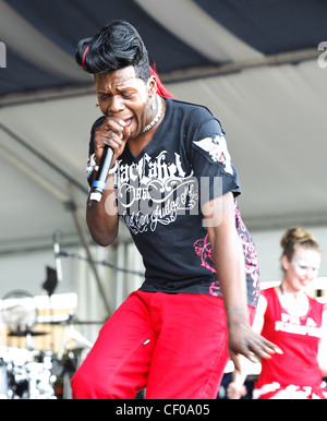 Big Freedia, Nobby Sissy Katey Red beim JazzFest in New Orleans, LA am 2. Tag. Stockfoto