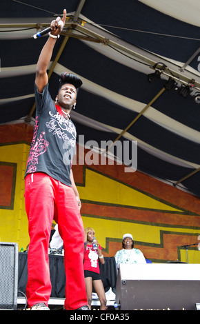 Big Freedia, Nobby Sissy Katey Red beim JazzFest in New Orleans, LA am 2. Tag. Stockfoto