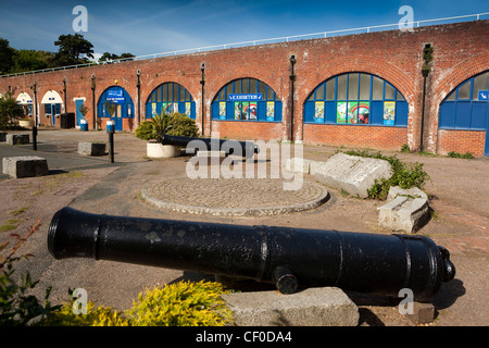 Großbritannien, England, Isle Of Wight, Norton, Fort Victoria, zwei alte Kanone außerhalb Unterwasser Archäologie Stockfoto