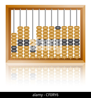 Abacus Accounting für Finanzberechnungen liegt auf einem weißen Hintergrund Stockfoto