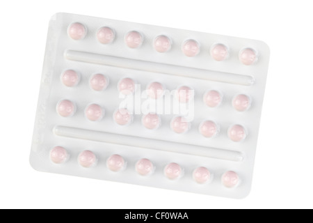 Medizin-Tabletten in einer Verpackung auf weißem Hintergrund Stockfoto
