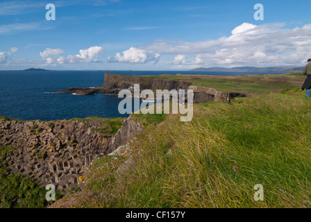 Blick entlang der Westküste der Insel Staffa auf den Hebriden Stockfoto