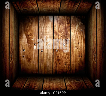 Das Innere der eine leere Holzkiste. Holz-box Stockfoto