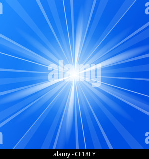 Sunshine - helles Sonnenlicht Strahlen in der Mitte des blauen Hintergrund blau Stockfoto