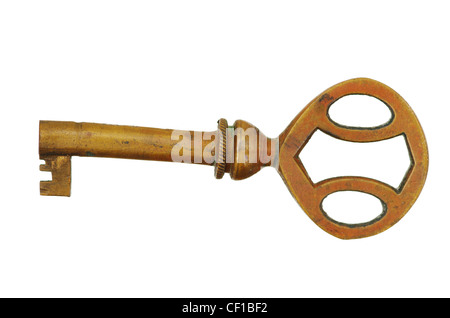 alt antik Messing Schlüssel isoliert auf weißem Hintergrund Stockfoto