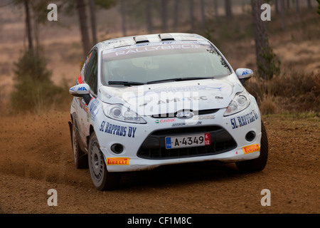 Autos in der Rallye-Sunseeker 2012 durchführen, erste Runde der British Rally Championship, BRC. Stockfoto