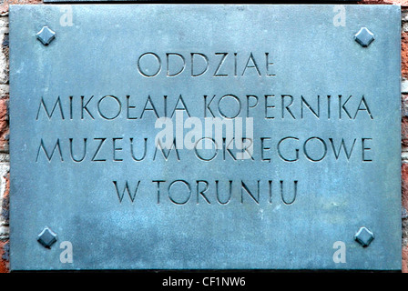 Zeichen des Nicolaus Kopernikus Museum of Torun. Stockfoto