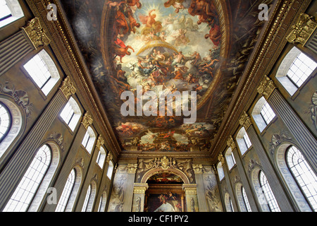 Innere der bemalten Halle an der Old Royal Naval College in Greenwich Stockfoto