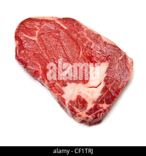 Schottische North Highland Rib Eye Steak isoliert auf einem weißen Studio-Hintergrund. Stockfoto