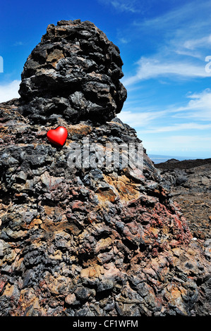 Herzform auf gekühlte Lava, Vulkan Mauna Loa, Big Island, Hawaii Inseln, Usa Stockfoto