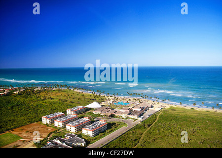 Karibik-Strand von Helikopterblick Stockfoto