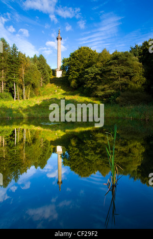 Die Spalte der Freiheit spiegelt sich in einem Pool, die Bestandteil des 18. Jahrhunderts angelegten "Wald" Garten am Gibside, eines der Nor Stockfoto