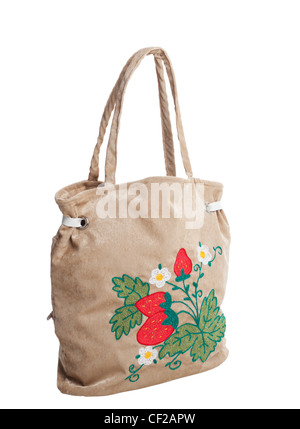 Strandtasche mit Erdbeer-Anwendung isoliert im Sommer Stockfoto