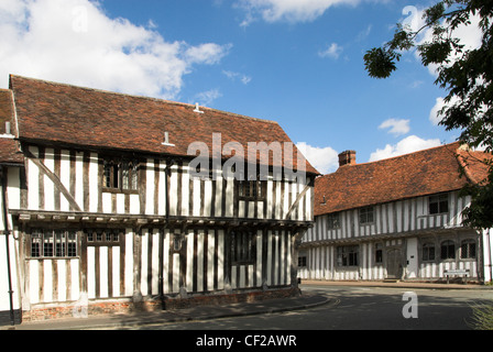 Mittelalterliche Fachwerkhäuser im Dorf Lavenham. Stockfoto