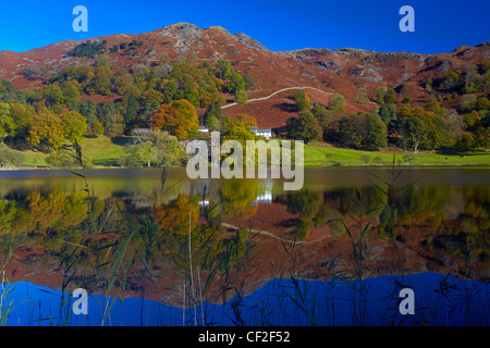 Umliegenden Berge spiegeln sich in das Stille Wasser des Loughrigg Tarn in den Lake District National Park. Stockfoto