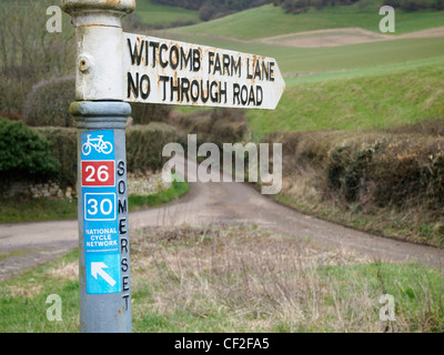 SUSTRANS national cycle Route Zeichen, Somerset Stockfoto