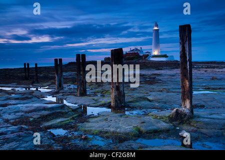 St. Mary's Island und Leuchtturm, ein beliebtes Ausflugsziel in der Nähe von Whitley Bay. Stockfoto