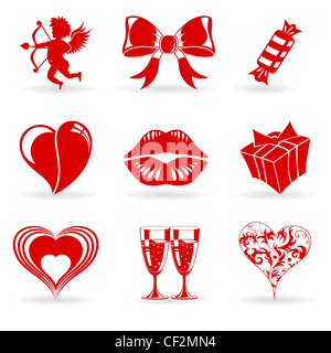 Sammeln Sie Valentinstag Symbole mit Herz, Amor, Lippen und Dekorationelement, Vektor-illustration Stockfoto