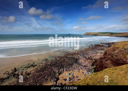 Zerklüftete Küste, Padstow Bay, Padstow Stadt, Grafschaft Cornwall, England, UK Stockfoto