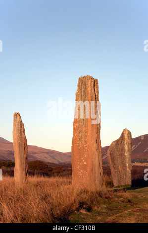 Stehenden Steinen aus der Zeit um 1800-1600 v. Chr. im Machrie Moor auf der Isle of Arran. Stockfoto