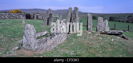 Reste der Cairnholy Standing Stones am Begräbnis Kammer Standort Stockfoto